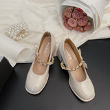 Nude Block Heel Sandals Vintage Warm Leather Shoes