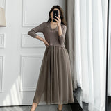 Fairy Dress Women's Woolen Skirt Autumn Mesh Ice Silk Dress Solid Color Knitted Base Skirt