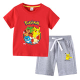 Children Pokemon Pikachu Tshirts & Shorts Cotton Short Sleeve Shorts Two Pieces