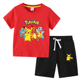 Children Pokemon Pikachu Tshirts & Shorts Cotton Short Sleeve Shorts Two Pieces Neutral