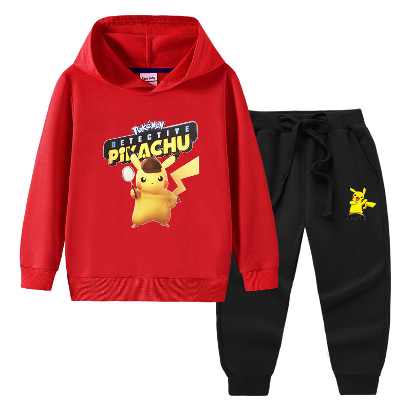 Children Pokemon Pikachu Hoodie & Pant Set Hooded Sweater Trousers Two-Piece Baby Cotton Sweater Suit