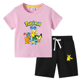 Children Pokemon Pikachu Tshirts & Shorts Cotton Short Sleeve Shorts Two Pieces Neutral