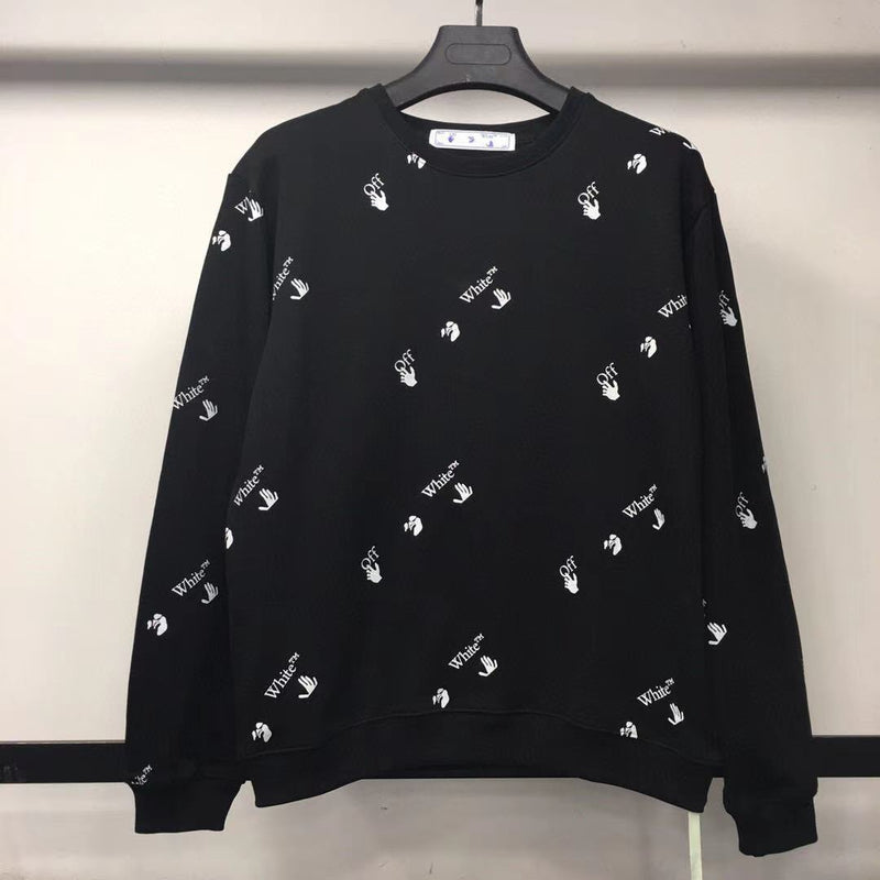 Off White Long Sleeve Round Neck Sweater Letter Crew Neck Pullover Sweatshirt