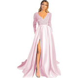 Mariah Carey See through Dress Sequined V-neck Long Sleeve Long Evening Gown