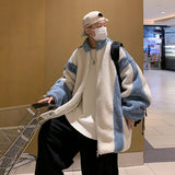 Men's Autumn Winter Coat Color Stitching Stand-Collar Loose Cotton Coat