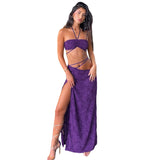 Women Top & Skirt 2 Piece Set Spring/Summer Backless Underwaist Sexy Slit Skirt Suit