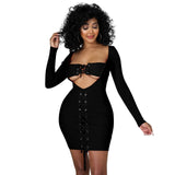 Autumn Thread Eyelet Lace-up Slim-Fit Sexy Dress