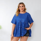 Women Plus Size Tops Shirt Summer Ruffles Short Sleeve Sequined T-shirt Top