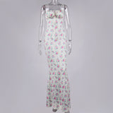 Bella Hadid Dress Floral Print Pleated Backless Tied Spaghetti-Strap Dress