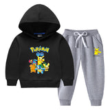 Children Pokemon Pikachu Hoodie & Pant Set Fleece Lined Padded Warm Keeping Winter Clothes Sweatershirt