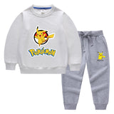 Children Pokemon Pikachu Hoodie & Pant Set Two-Piece Solid Color Baby Cotton Sweater Set