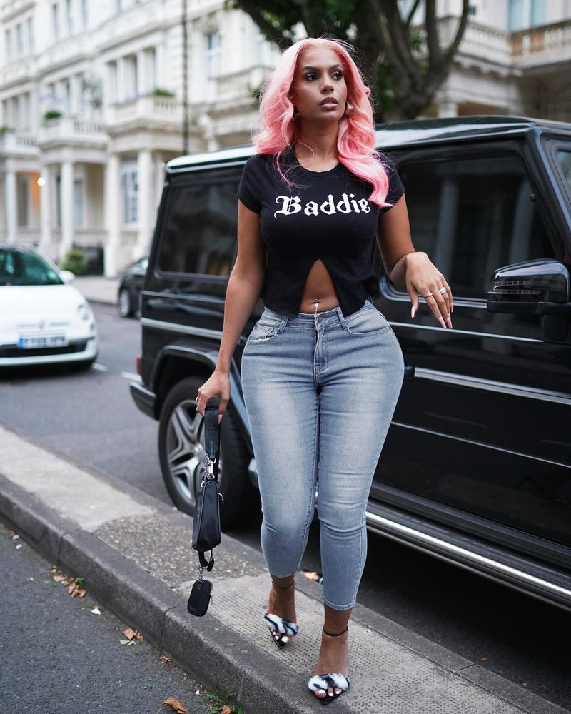 Women Plus Size Jeans Pink Floral Slim-Fitting Skinny Pants