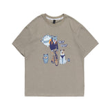 Men T Shirt Summer Casual Tops Men's Vintage Men's round Neck Short Sleeve Casual Loose Cartoon Dogs and Cats T-shirt