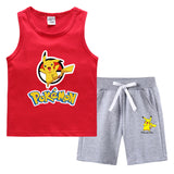 Children Pokemon Pikachu Tshirts & Shorts Summer Vest Middle Pants Sports Casual Bottoming Shirt Sleeveless Two Pieces