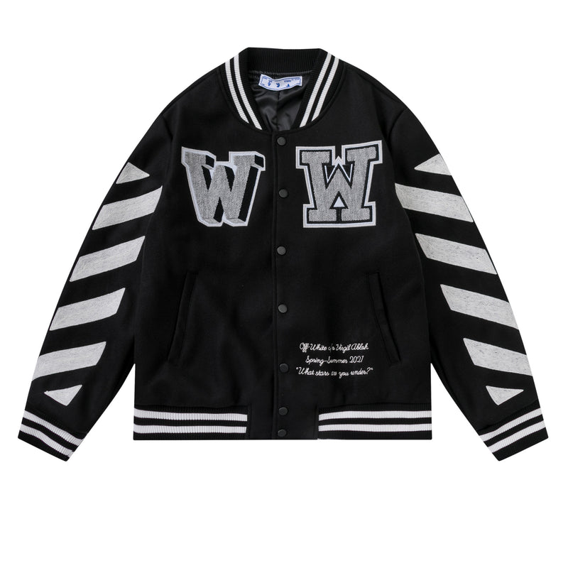 Off White Winter Coat Autumn and Winter Lettered Casual Baseball Uniform Men and Women