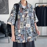 Men's Shirts Summer Men's Ice Silk Hand-Painted Anime Print Shirt