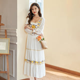 Beth Dutton Bohemian Dress Winter Autumn Midi Dresses Embroidered French Dress Square Collar Midi Dress