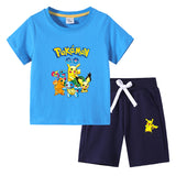 Children Pokemon Pikachu Tshirts & Shorts Cotton Short Sleeve Shorts Two Pieces Neutral