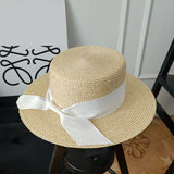 Straw Hat Flat Straw Hat Female Summer Outdoor Bow Sunhat