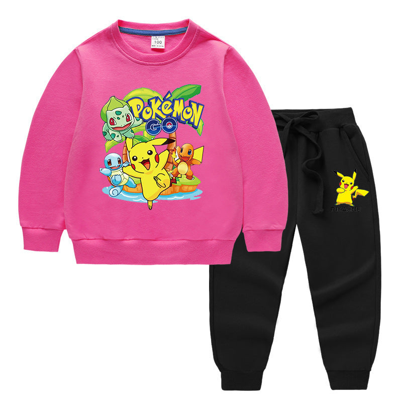 Children Pokemon Pikachu Hoodie & Pant Set Two-Piece Baby Cotton Sweater Set