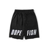 Black Pants Men's Shorts Summer Reflective Letter Print Loose Straight Casual Cropped Pants Elastic Waist Sweatpants