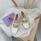 Nude Block Heel Sandals Chunky Heel Mary Jane Leather Shoes