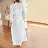 Beth Dutton Bohemian Dress Winter Autumn Midi Dresses Embroidered V-neck Lace-up Waist-Controlled Slimming Holiday Dress