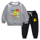 Children Pokemon Pikachu Hoodie & Pant Set Fleece Lined Padded Warm Keeping Winter Clothes Sweatershirt Suit