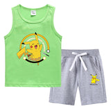 Children Pokemon Pikachu Tshirts & Shorts Vest Middle Pants Sports Casual Thin Two Pieces