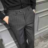Men Trousers Plaid Stripe Slim Fit Suit Pants
