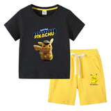 Children Pokemon Pikachu Tshirts & Shorts Cotton Short Sleeve Shorts Suit Two Neutral