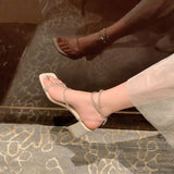 Nude Wide Fit Block Heels Stiletto Rhinestone Chunky Heel Sandals