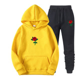 Black Rose Hoodie Men's and Women's Sports Sweater Pants Two-Piece Set