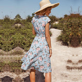 Women Exotic Dresses Summer Blue Flower Print Holiday Dress