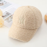 Yankee Baseball Cap Women's Autumn and Winter Lamb Wool Baseball Cap Thickened Warm Peaked Cap
