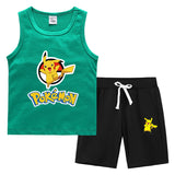 Children Pokemon Pikachu Tshirts & Shorts Summer Vest Middle Pants Sports Casual Bottoming Shirt Sleeveless Two Pieces