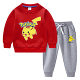 Children Pokemon Pikachu Hoodie & Pant Set Fleece Lined Padded Warm Keeping Winter Clothes Sweatershirt Suit