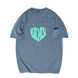 Men T Shirt Summer Casual Tops Men's Clothes Summer Wear Retro Men's round Neck Short Sleeve Casual Loose Peach Heart Letters Print T-shirt