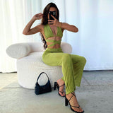 Women Top & Pant 2 Piece Set Summer Sexy Hollow out Vest Slim Pants Suit