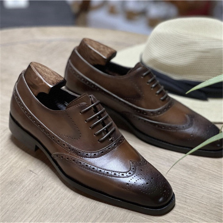 Indo Western Shoes British Retro Business Formal Wear Leather Shoes Men's Autumn Leisure Men's Shoes Genuine Leather Breathable Brogue Carving Shoes