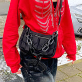 Skeleton Hoodie Sternum Rhinestone Zipper Hooded Loose Sweater