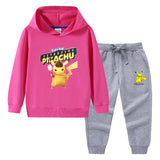Children Pokemon Pikachu Hoodie & Pant Set Hooded Sweater Trousers Two-Piece Baby Cotton Sweater Suit