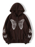 Rrr123 Hoodie Butterfly Print plus Size Loose and Hooded Cardigan Sweatshirt