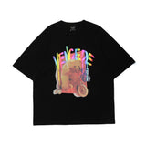 Men T Shirt Summer Casual Tops Cartoon Bear Printed Short Sleeve T-shirt Men's round Neck Half Sleeve Street Fashion Loose Half-Sleeved T-shirt