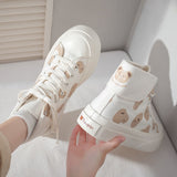 Cow Print Hey Dude Shoes High-Top Canvas Shoes Female Student Lace-up White Shoes Cow Board Shoes