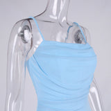 Bella Hadid Dress Sexy Mesh Fishbone Pleated Backless Slip Dress