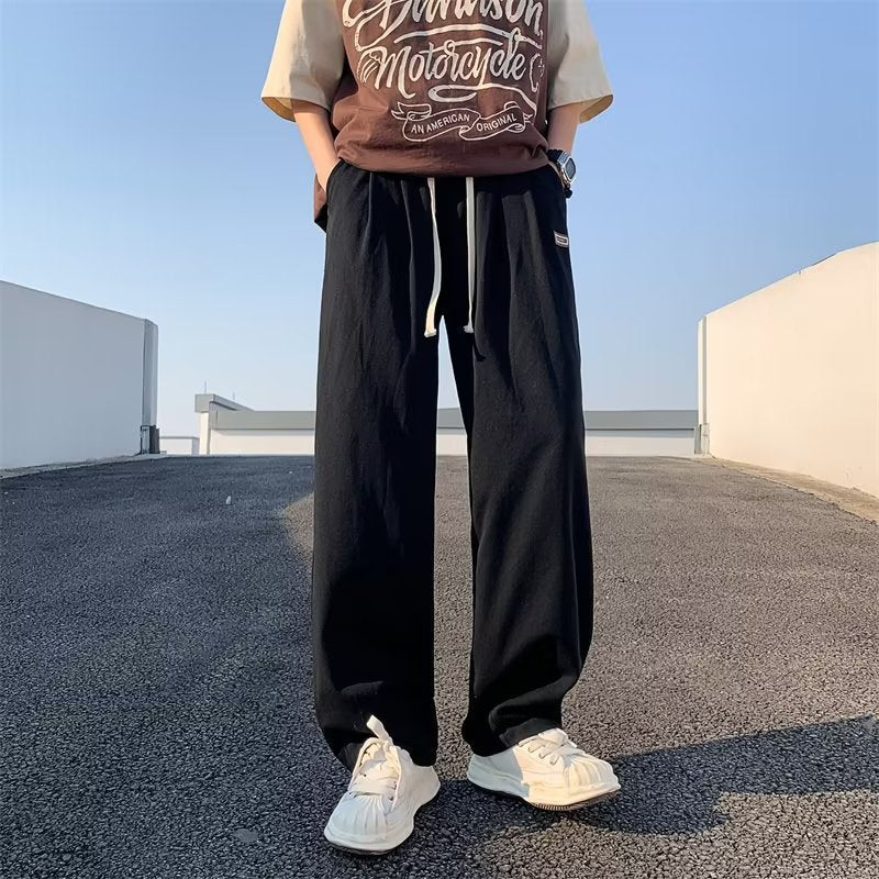 Men Sweatpants Drawstring Loose Sports Wide Legs Drape