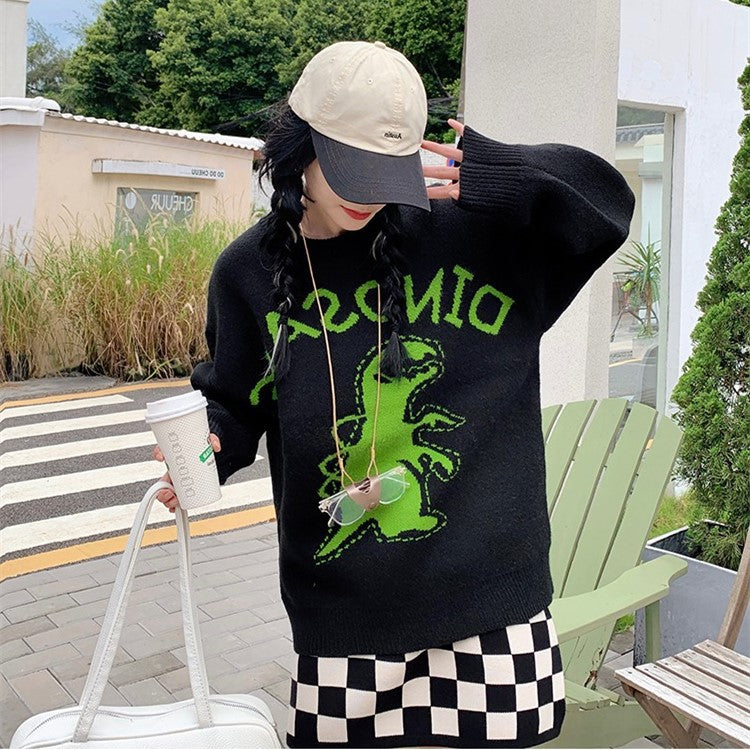 Dinosaur Sweats White Dinosaur Cartoon Sweater