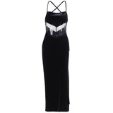 Kesha Black Dress Women's Autumn and Summer Lace Sexy Backless Stitching Dress