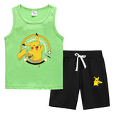 Children Pokemon Pikachu Tshirts & Shorts Vest Middle Pants Sports Casual Thin Two Pieces
